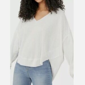 Free People We The Free White Thermal V-Neck Tunic Oversized - white